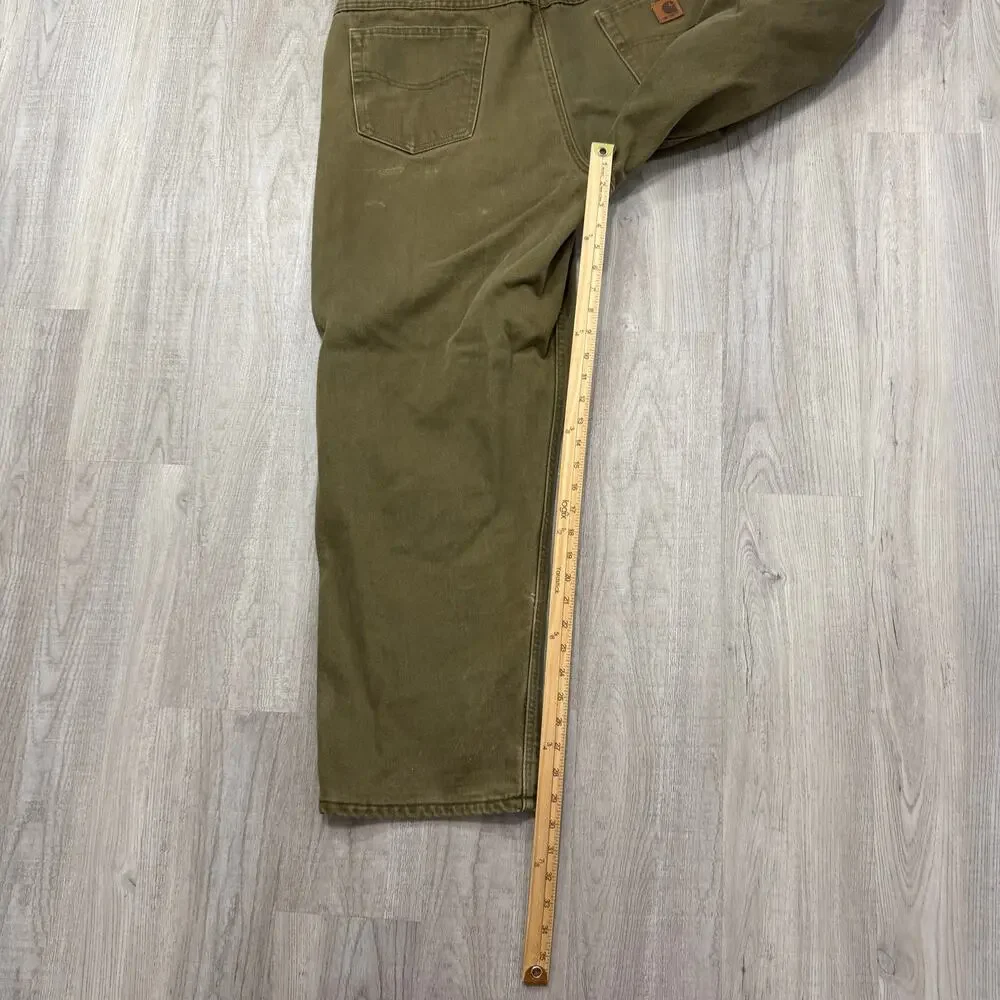 Vintage Carhartt Flannel Lined Pants Men's 42x30 Olive Denim Workwear B162-BRK